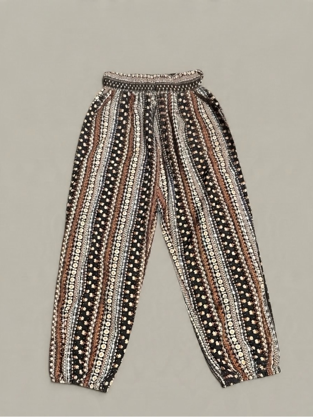 Boho Elastic Waist Joggers in Black & Brown Stripe
